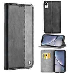 Classic Business Ultra Slim Magnetic Sucking Stitching Flip Cover for iPhone Xr (6.1 inch) - Silver Gray