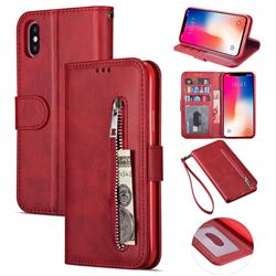 Retro Calfskin Zipper Leather Wallet Case Cover for iPhone Xr (6.1 inch) - Red