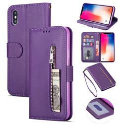 Retro Calfskin Zipper Leather Wallet Case Cover for iPhone Xr (6.1 inch) - Purple