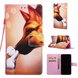 Hound Kiss Matte Leather Wallet Phone Case for iPhone Xr (6.1 inch)