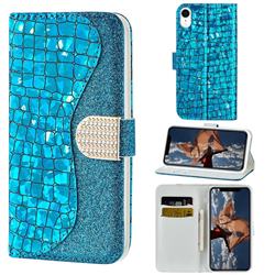 Glitter Diamond Buckle Laser Stitching Leather Wallet Phone Case for iPhone Xr (6.1 inch) - Blue