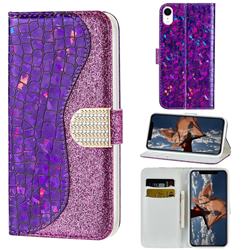 Glitter Diamond Buckle Laser Stitching Leather Wallet Phone Case for iPhone Xr (6.1 inch) - Purple