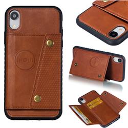 Retro Multifunction Card Slots Stand Leather Coated Phone Back Cover for iPhone Xr (6.1 inch) - Brown