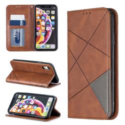 Prismatic Slim Magnetic Sucking Stitching Wallet Flip Cover for iPhone Xr (6.1 inch) - Brown
