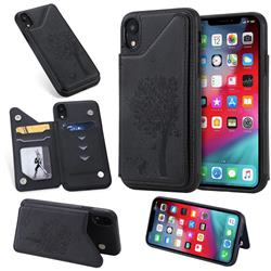 Luxury Tree and Cat Multifunction Magnetic Card Slots Stand Leather Phone Back Cover for iPhone Xr (6.1 inch) - Black