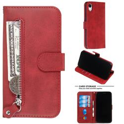 Retro Luxury Zipper Leather Phone Wallet Case for iPhone Xr (6.1 inch) - Red