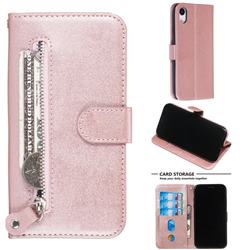 Retro Luxury Zipper Leather Phone Wallet Case for iPhone Xr (6.1 inch) - Pink