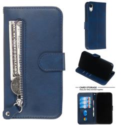 Retro Luxury Zipper Leather Phone Wallet Case for iPhone Xr (6.1 inch) - Blue
