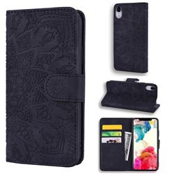 Retro Embossing Mandala Flower Leather Wallet Case for iPhone Xr (6.1 inch) - Black