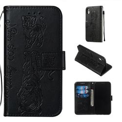 Embossing Tiger and Cat Leather Wallet Case for iPhone Xr (6.1 inch) - Black