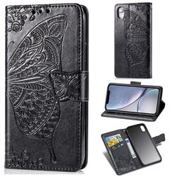 Embossing Mandala Flower Butterfly Leather Wallet Case for iPhone Xr (6.1 inch) - Black
