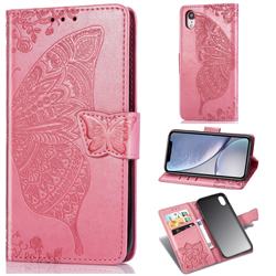 Embossing Mandala Flower Butterfly Leather Wallet Case for iPhone Xr (6.1 inch) - Pink