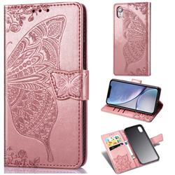 Embossing Mandala Flower Butterfly Leather Wallet Case for iPhone Xr (6.1 inch) - Rose Gold