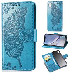 Embossing Mandala Flower Butterfly Leather Wallet Case for iPhone Xr (6.1 inch) - Blue