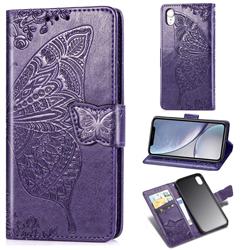 Embossing Mandala Flower Butterfly Leather Wallet Case for iPhone Xr (6.1 inch) - Dark Purple