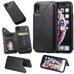 Luxury Multifunction Magnetic Card Slots Stand Calf Leather Phone Back Cover for iPhone Xr (6.1 inch) - Black