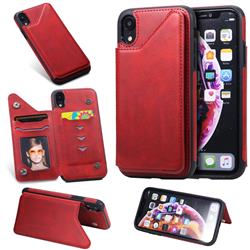 Luxury Multifunction Magnetic Card Slots Stand Calf Leather Phone Back Cover for iPhone Xr (6.1 inch) - Red