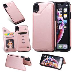 Luxury Multifunction Magnetic Card Slots Stand Calf Leather Phone Back Cover for iPhone Xr (6.1 inch) - Rose Gold