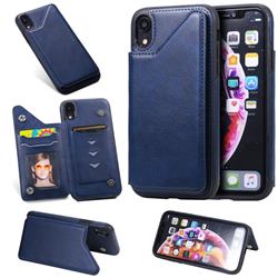 Luxury Multifunction Magnetic Card Slots Stand Calf Leather Phone Back Cover for iPhone Xr (6.1 inch) - Blue