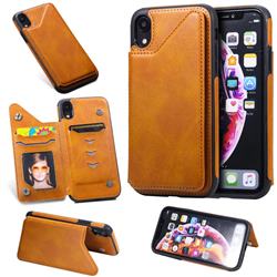 Luxury Multifunction Magnetic Card Slots Stand Calf Leather Phone Back Cover for iPhone Xr (6.1 inch) - Brown