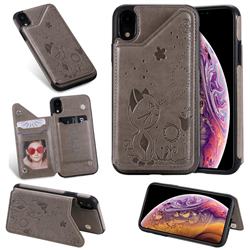 Luxury Bee and Cat Multifunction Magnetic Card Slots Stand Leather Back Cover for iPhone Xr (6.1 inch) - Black