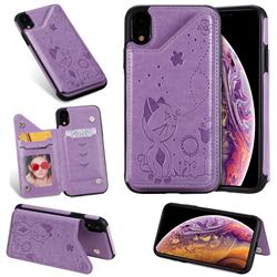 Luxury Bee and Cat Multifunction Magnetic Card Slots Stand Leather Back Cover for iPhone Xr (6.1 inch) - Purple