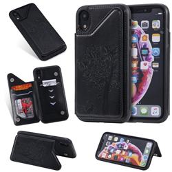 Luxury R61 Tree Cat Magnetic Stand Card Leather Phone Case for iPhone Xr (6.1 inch) - Black