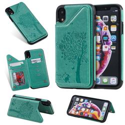 Luxury R61 Tree Cat Magnetic Stand Card Leather Phone Case for iPhone Xr (6.1 inch) - Green