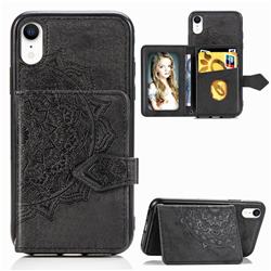 Mandala Flower Cloth Multifunction Stand Card Leather Phone Case for iPhone Xr (6.1 inch) - Black