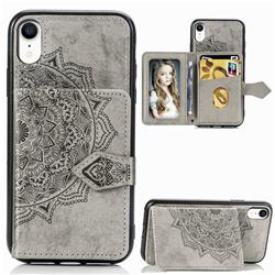 Mandala Flower Cloth Multifunction Stand Card Leather Phone Case for iPhone Xr (6.1 inch) - Gray
