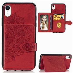 Mandala Flower Cloth Multifunction Stand Card Leather Phone Case for iPhone Xr (6.1 inch) - Red