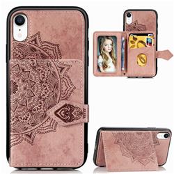 Mandala Flower Cloth Multifunction Stand Card Leather Phone Case for iPhone Xr (6.1 inch) - Rose Gold