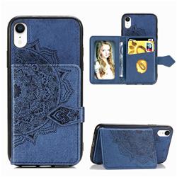 Mandala Flower Cloth Multifunction Stand Card Leather Phone Case for iPhone Xr (6.1 inch) - Blue