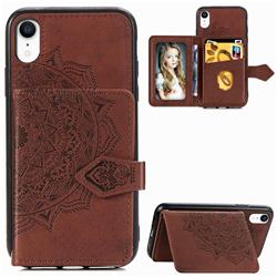 Mandala Flower Cloth Multifunction Stand Card Leather Phone Case for iPhone Xr (6.1 inch) - Brown