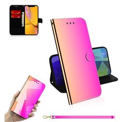Shining Mirror Like Surface Leather Wallet Case for iPhone Xr (6.1 inch) - Rainbow Gradient