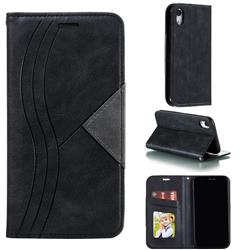 Retro S Streak Magnetic Leather Wallet Phone Case for iPhone Xr (6.1 inch) - Black