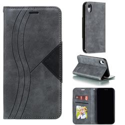 Retro S Streak Magnetic Leather Wallet Phone Case for iPhone Xr (6.1 inch) - Gray