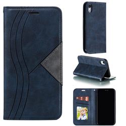 Retro S Streak Magnetic Leather Wallet Phone Case for iPhone Xr (6.1 inch) - Blue