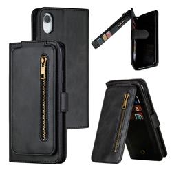 Multifunction 9 Cards Leather Zipper Wallet Phone Case for iPhone Xr (6.1 inch) - Black