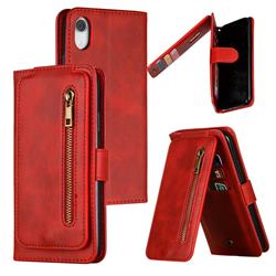 Multifunction 9 Cards Leather Zipper Wallet Phone Case for iPhone Xr (6.1 inch) - Red