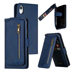 Multifunction 9 Cards Leather Zipper Wallet Phone Case for iPhone Xr (6.1 inch) - Blue