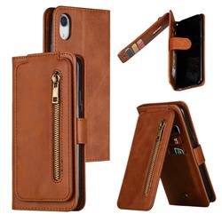 Multifunction 9 Cards Leather Zipper Wallet Phone Case for iPhone Xr (6.1 inch) - Brown