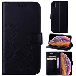 Embossing Rose Flower Leather Wallet Case for iPhone Xr (6.1 inch) - Black