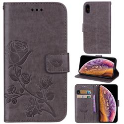 Embossing Rose Flower Leather Wallet Case for iPhone Xr (6.1 inch) - Grey