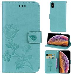 Embossing Rose Flower Leather Wallet Case for iPhone Xr (6.1 inch) - Green