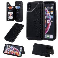 Yikatu Luxury Cute Cats Multifunction Magnetic Card Slots Stand Leather Back Cover for iPhone Xr (6.1 inch) - Black