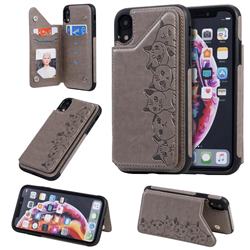Yikatu Luxury Cute Cats Multifunction Magnetic Card Slots Stand Leather Back Cover for iPhone Xr (6.1 inch) - Gray