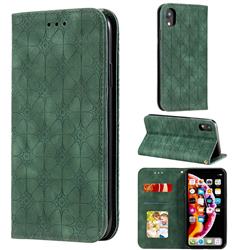 Intricate Embossing Four Leaf Clover Leather Wallet Case for iPhone Xr (6.1 inch) - Blackish Green