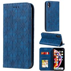 Intricate Embossing Four Leaf Clover Leather Wallet Case for iPhone Xr (6.1 inch) - Dark Blue