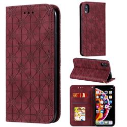 Intricate Embossing Four Leaf Clover Leather Wallet Case for iPhone Xr (6.1 inch) - Claret